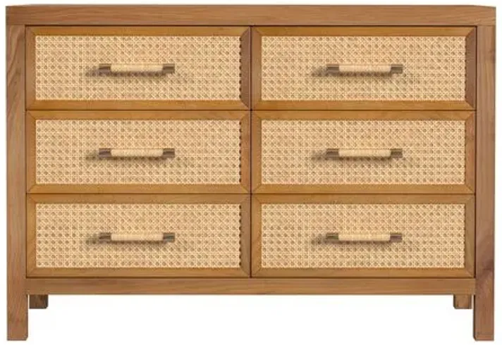 Rotan Cane 6-Drawer Dresser - Natural - Brown