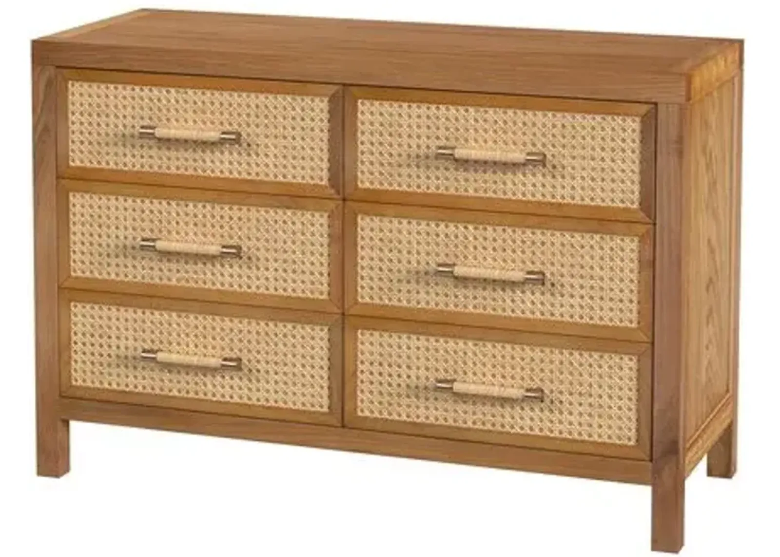 Rotan Cane 6-Drawer Dresser - Natural - Brown