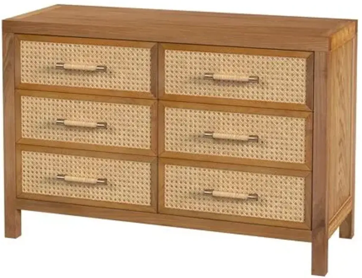 Rotan Cane 6-Drawer Dresser - Natural - Brown