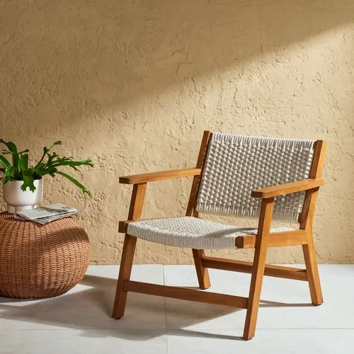 Wilder Rope Outdoor Accent Chair - Natural Teak - Beige, Comfortable, Durable