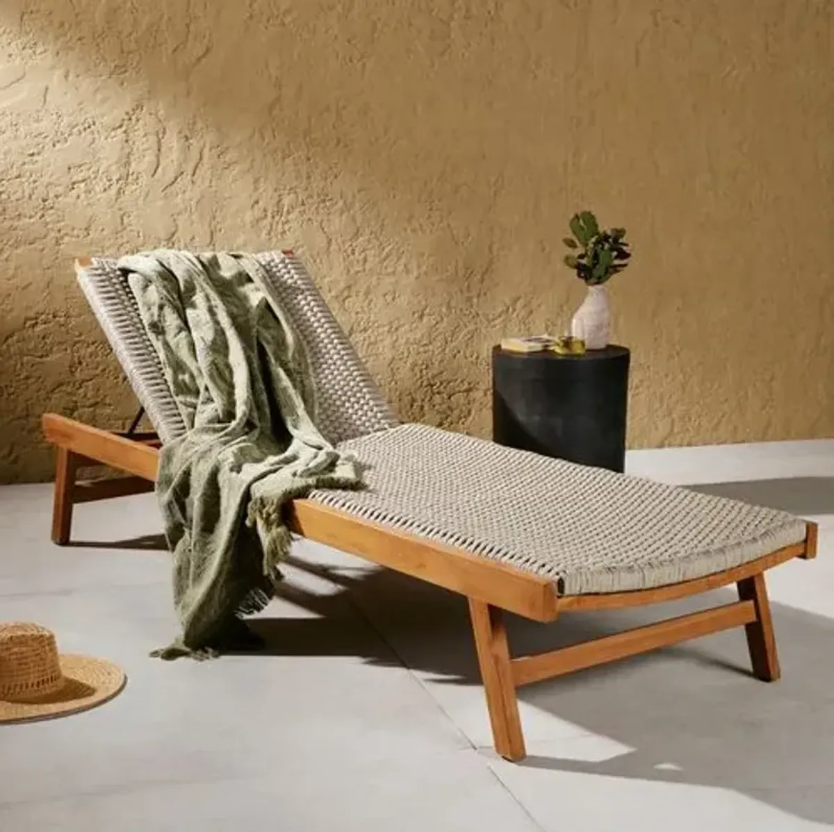 Wilder Rope Outdoor Chaise - Natural Teak - Beige - Comfortable, Sturdy, Stylish