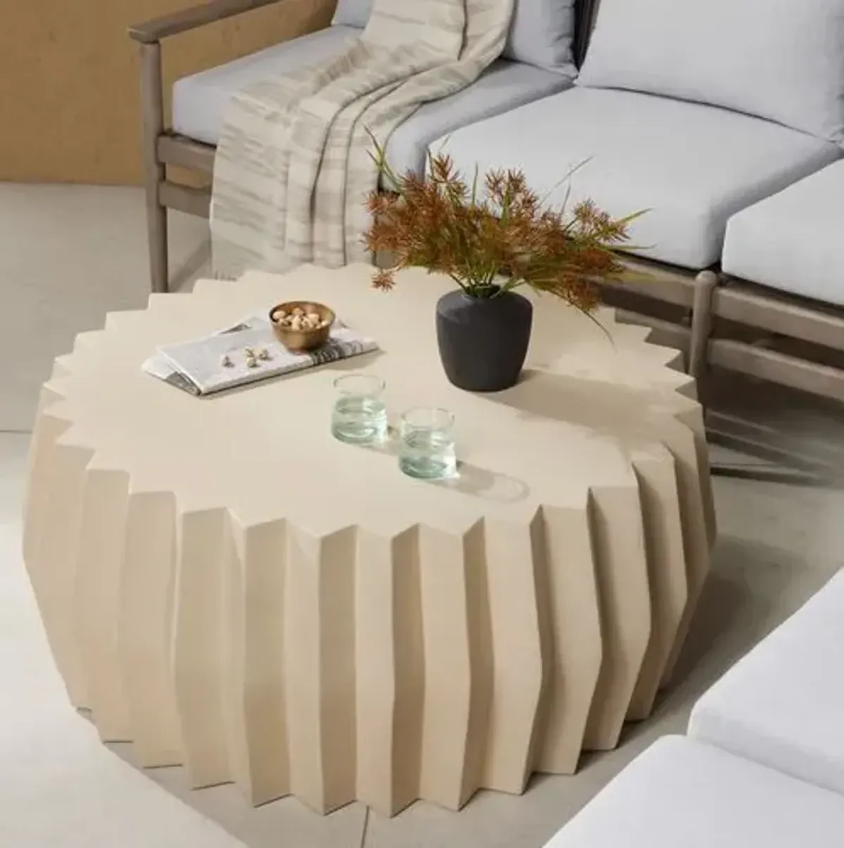 Gina Outdoor Concrete Coffee Table - Parchment White