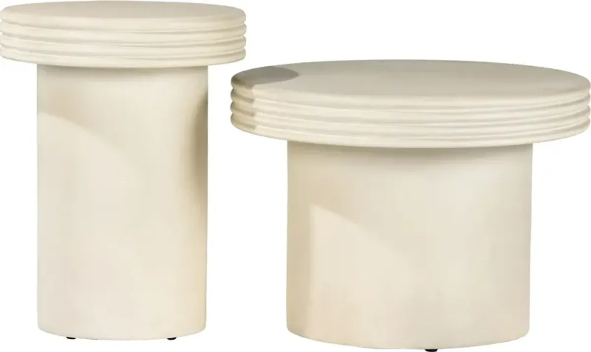 Emre Outdoor End Table Set, White Concrete
