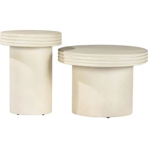 Emre Outdoor End Table Set - White Concrete