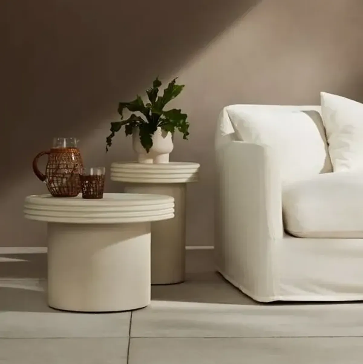 Emre Outdoor End Table Set - White Concrete