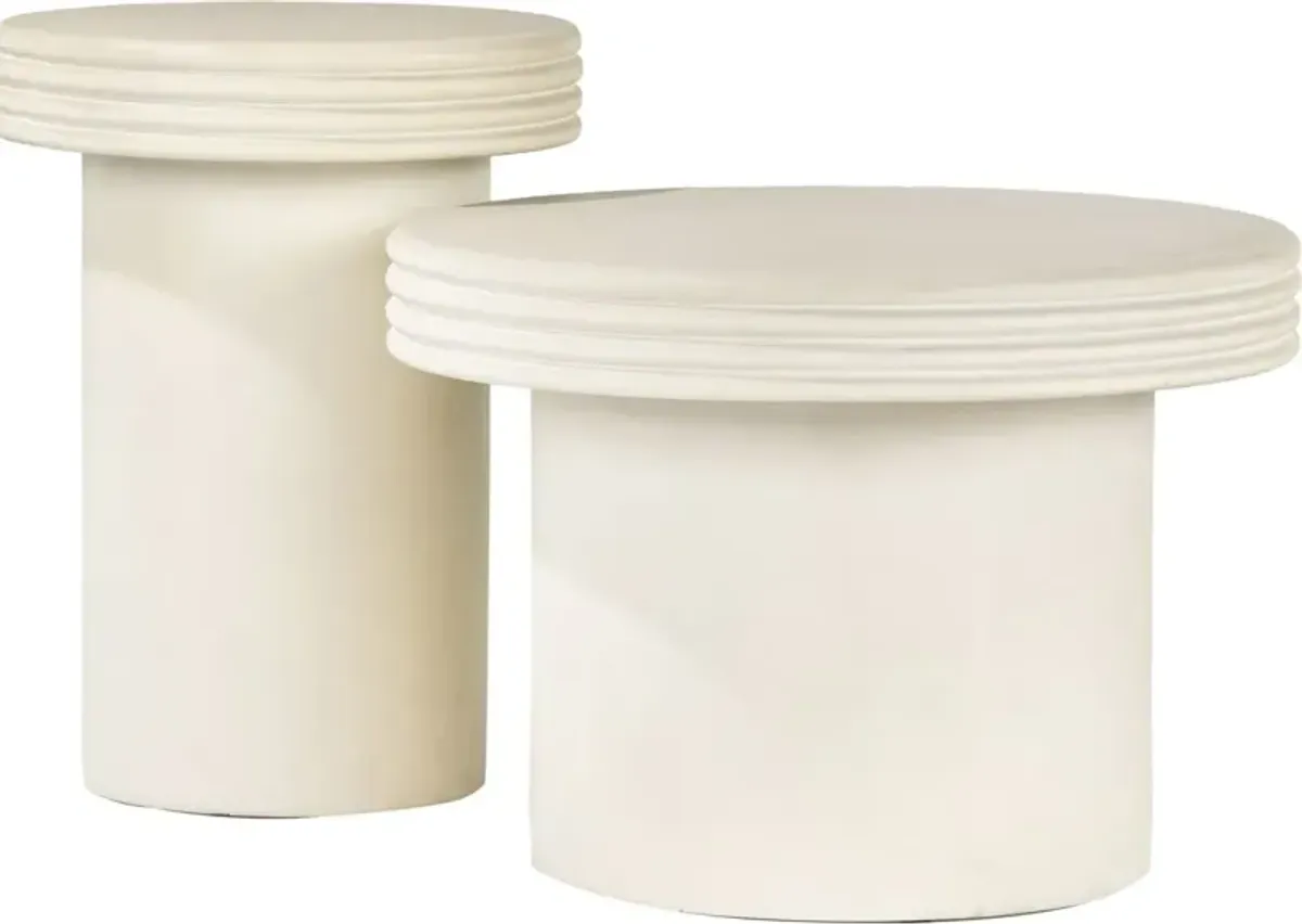 Emre Outdoor End Table Set, White Concrete