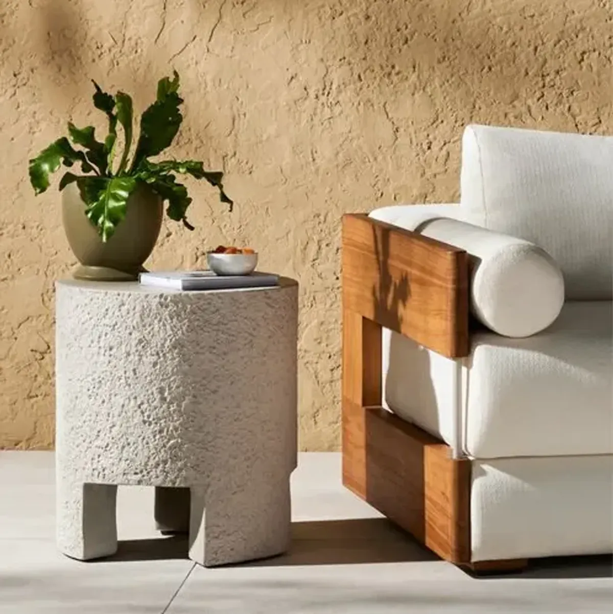 Celeste Outdoor End Table - White Concrete