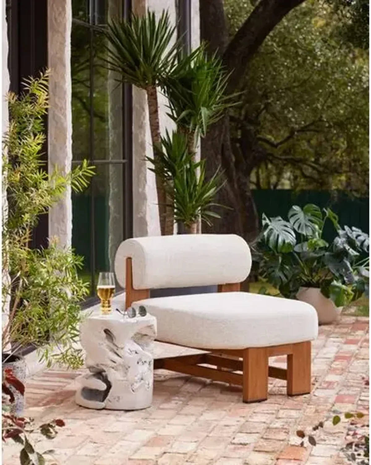 Malia Outdoor Accent Chair - Natural Teak/Sand - White, Comfortable, Durable, Cushioned