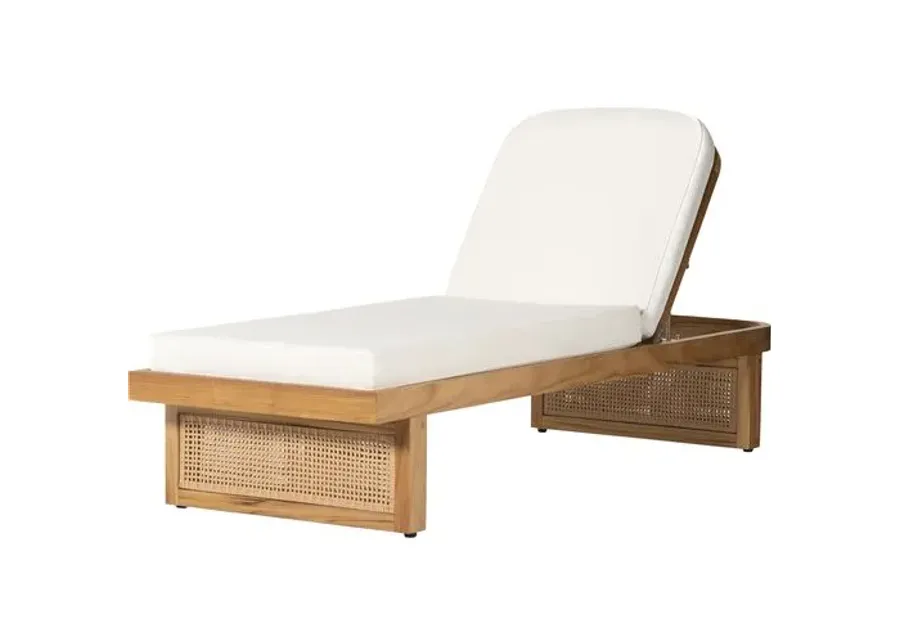 Medora Cane Outdoor Chaise Lounge - Natural Teak/White - Comfortable, Sturdy, Stylish