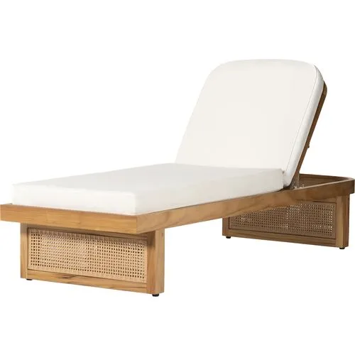 Medora Cane Outdoor Chaise Lounge - Natural Teak/White - Comfortable, Sturdy, Stylish