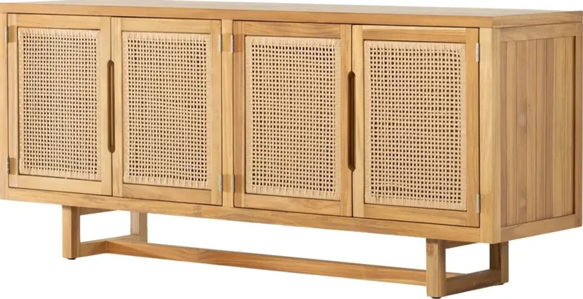 Medora Cane Outdoor Sideboard, Natural Teak 