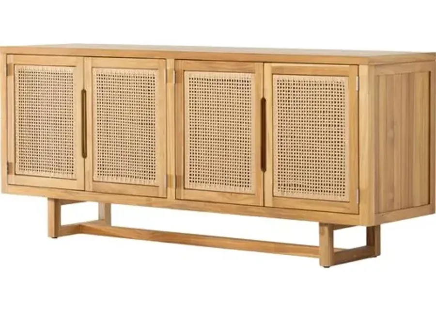 Medora Cane Outdoor Sideboard - Natural Teak - Brown