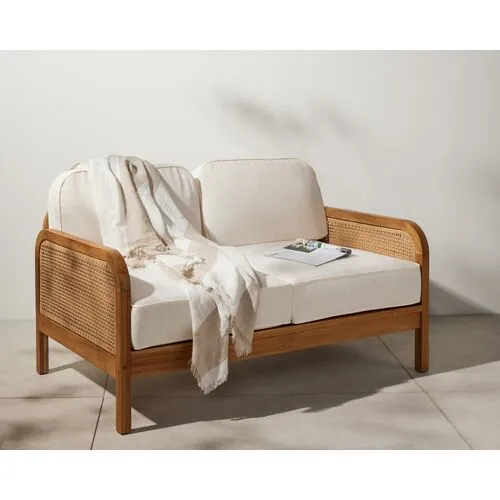 Medora 54" Cane Outdoor Sofa - Natural Teak/White