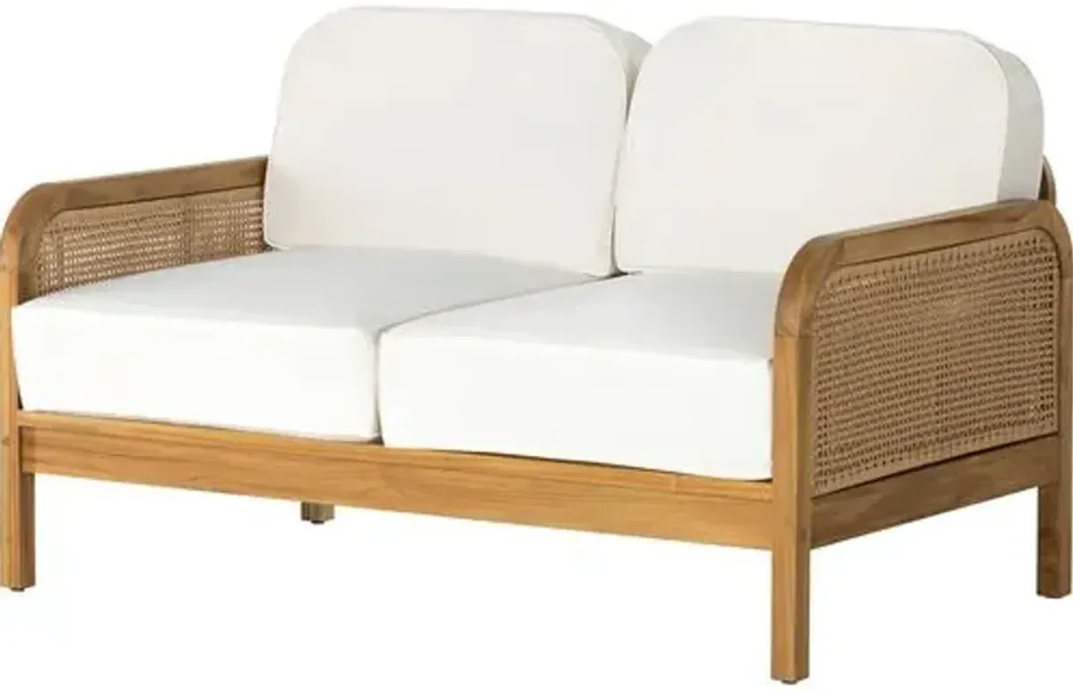 Medora 54" Cane Outdoor Sofa - Natural Teak/White