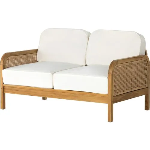 Medora 54" Cane Outdoor Sofa - Natural Teak/White