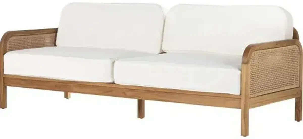 Medora 90" Cane Outdoor Sofa - Natural Teak/White