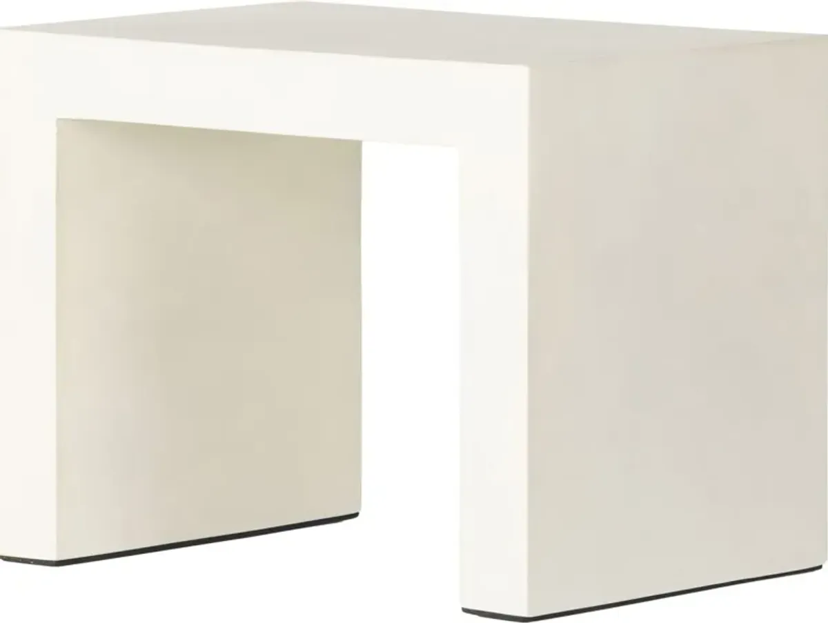 Yuki Outdoor End Table, White Concrete
