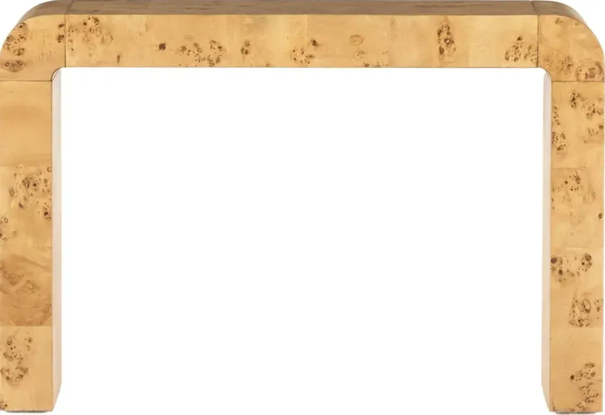 Meena Burl Waterfall Console Table, Natural