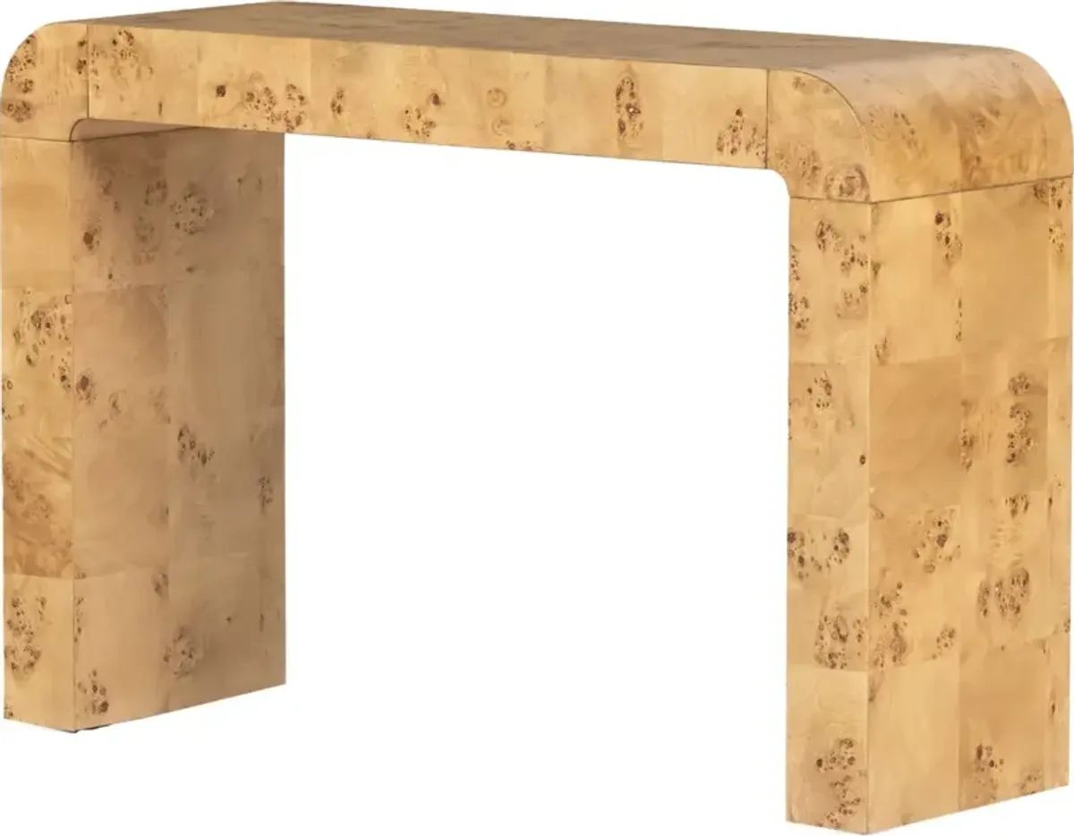 Meena Burl Waterfall Console Table, Natural