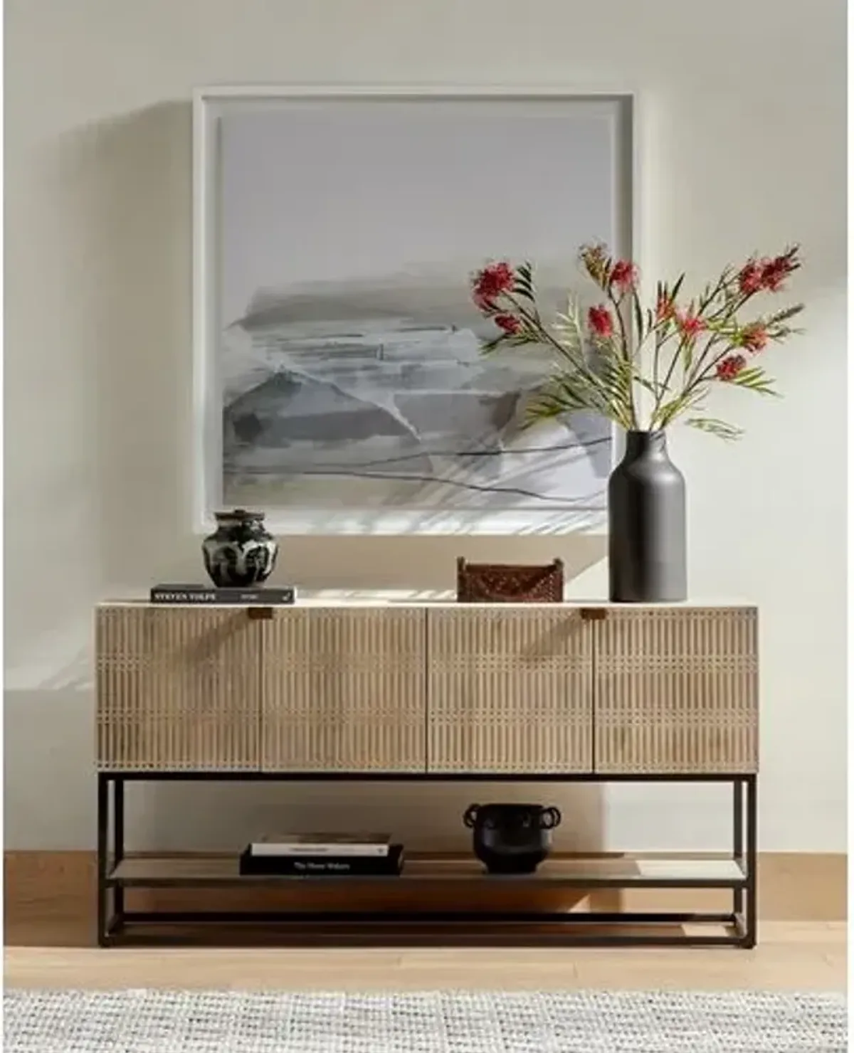 Enzo Small Media Console - Light Wash Mango Wood - Beige