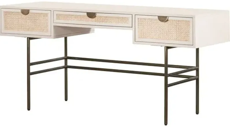 Amora 3-Drawer Desk - Cane/Alabaster - White