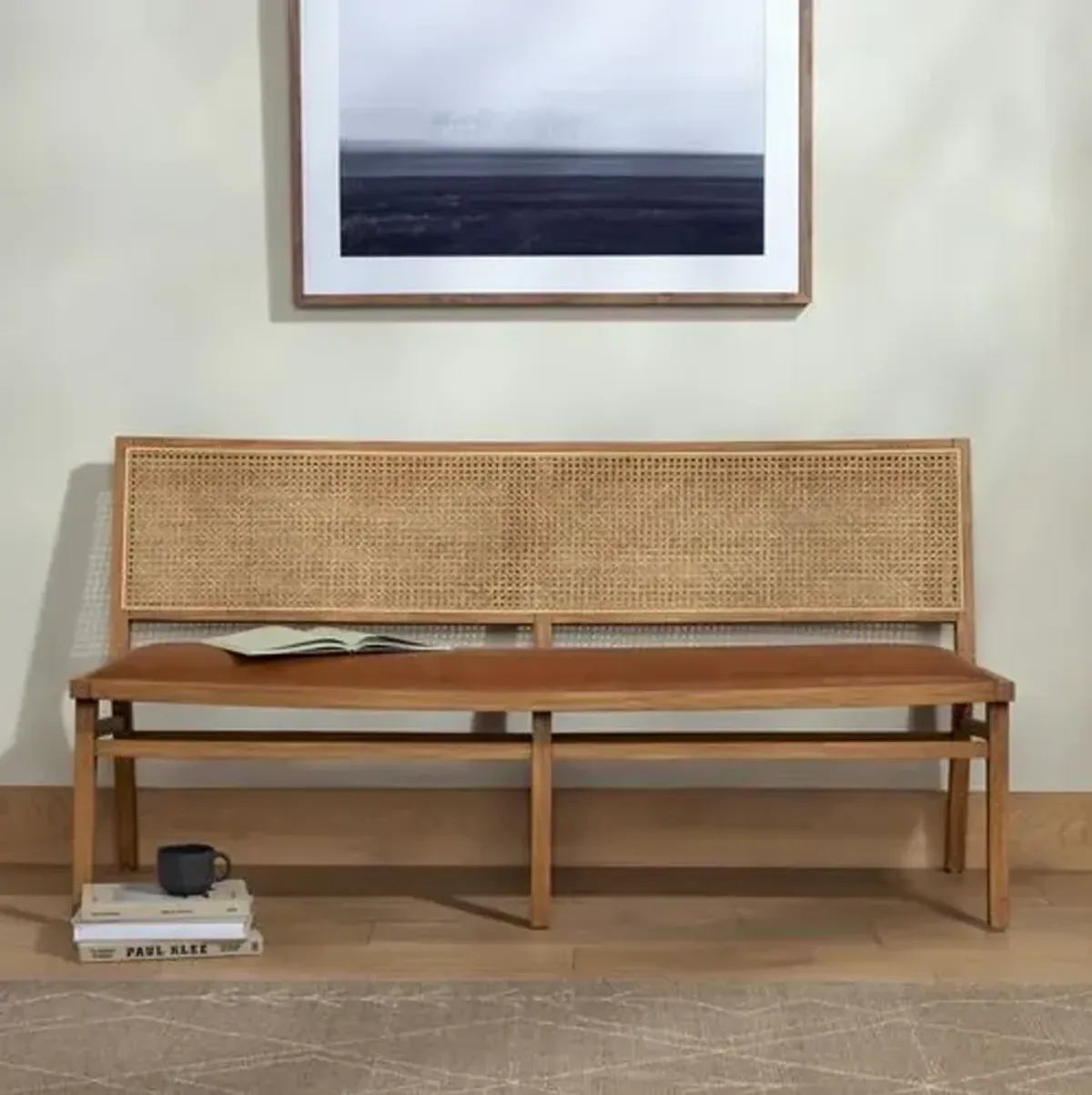 Louna Cane Dining/Accent Bench - Butterscotch Leather - Beige