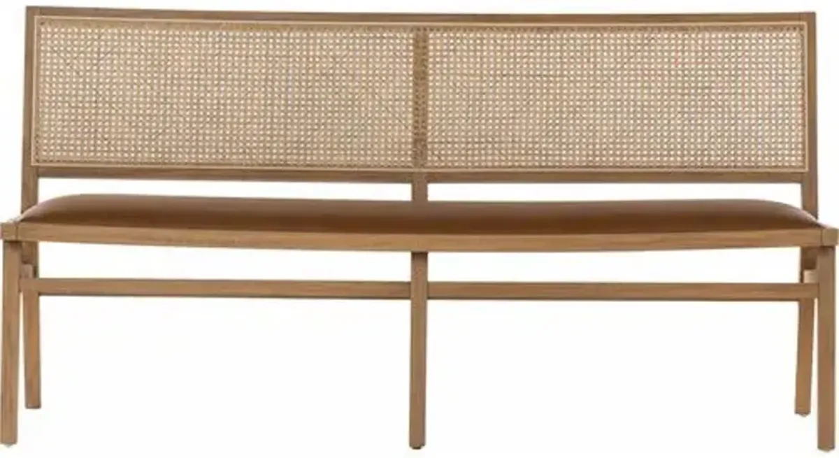 Louna Cane Dining/Accent Bench - Butterscotch Leather - Beige