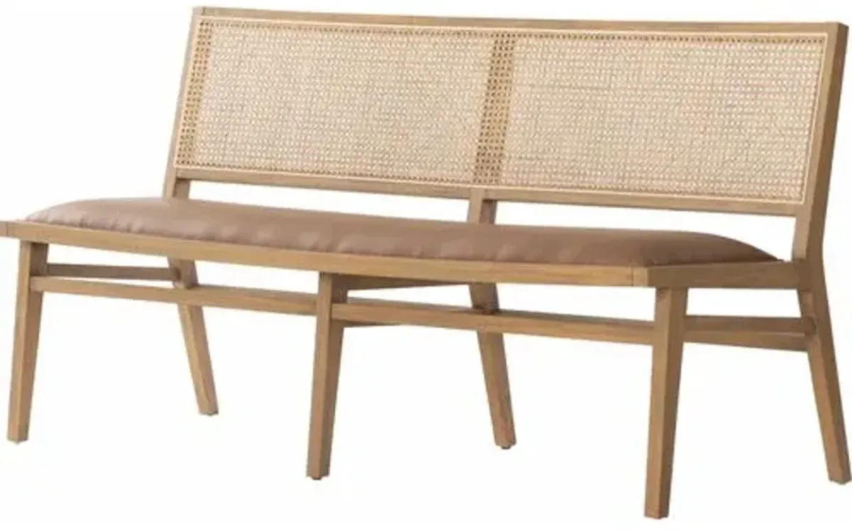 Louna Cane Dining/Accent Bench - Butterscotch Leather - Beige