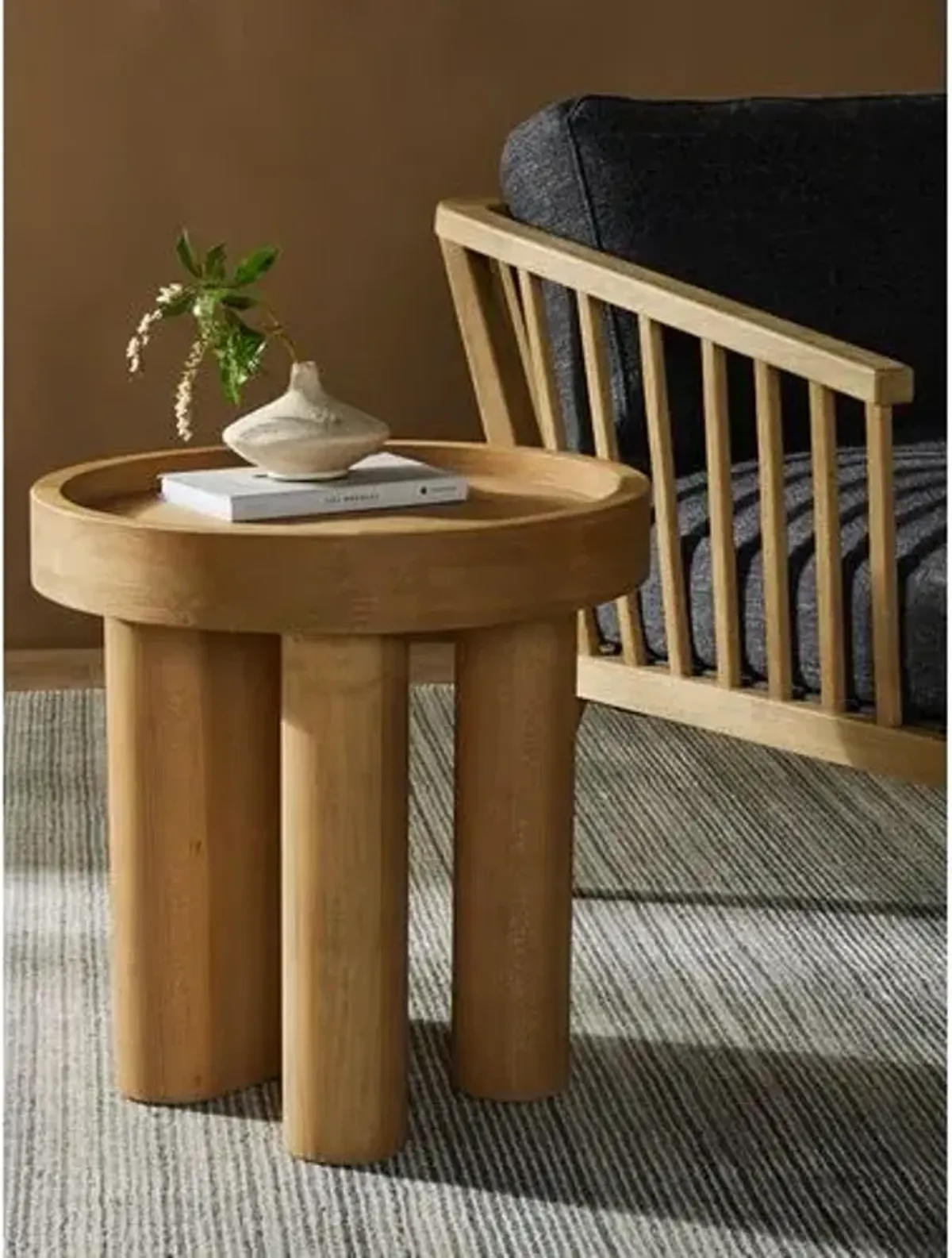 Aiden Round End Table - Natural Beech - Beige