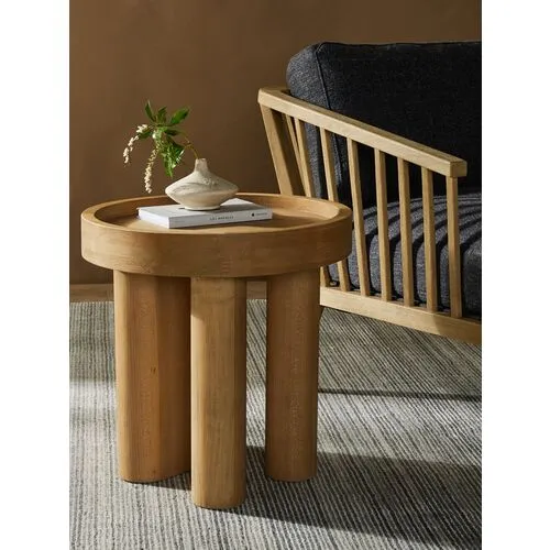 Aiden Round End Table - Natural Beech - Beige