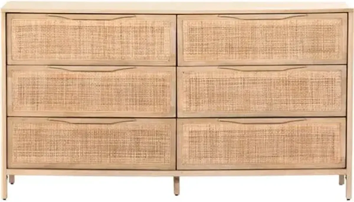 Selena Cane 6-Drawer Dresser - Beige