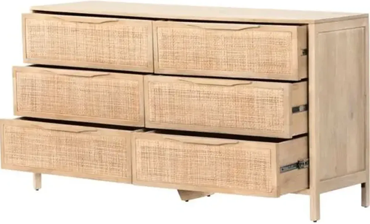 Selena Cane 6-Drawer Dresser - Beige