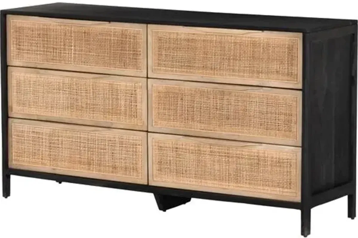 Selena Cane 6-Drawer Dresser - Black