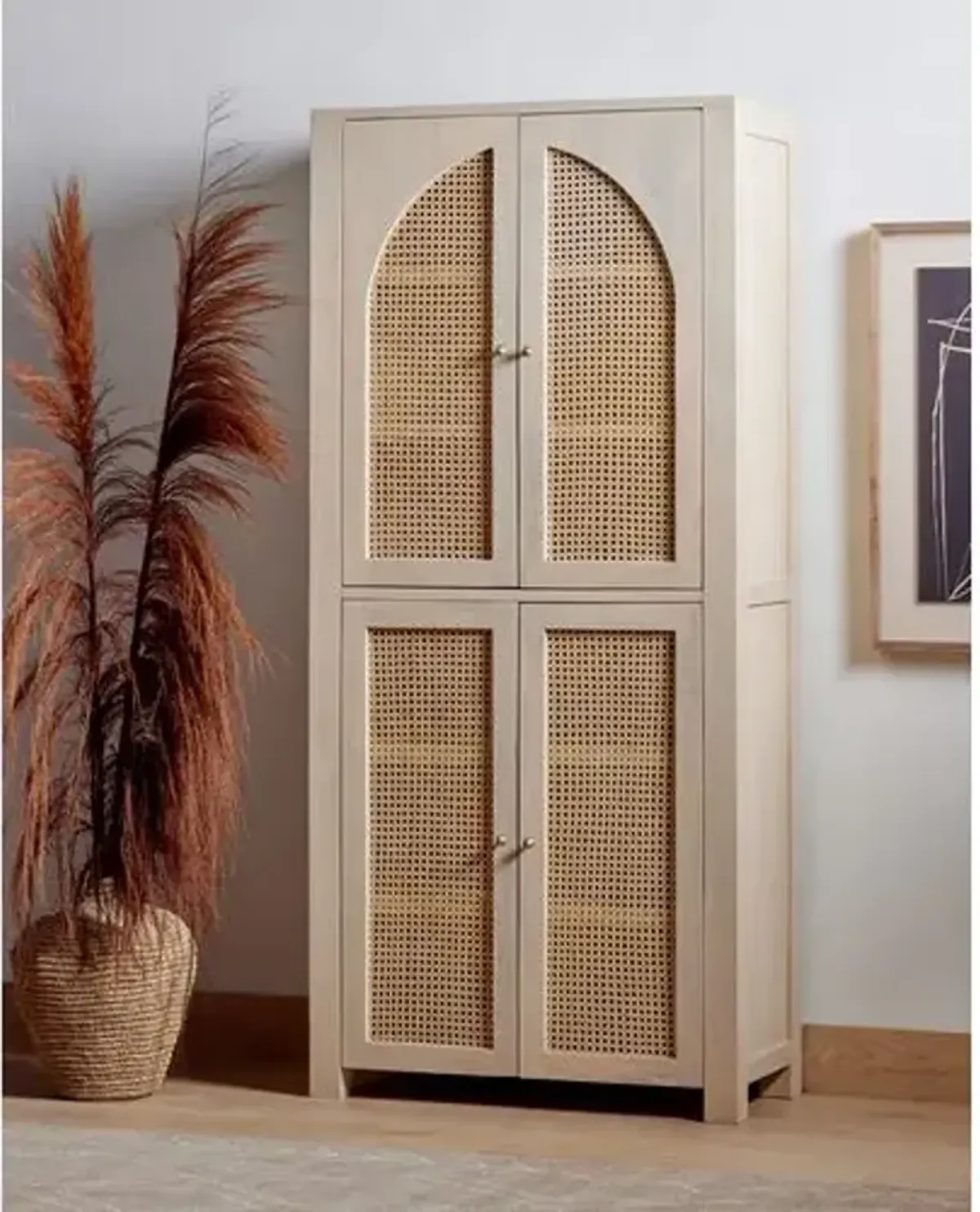 Sabrina Cane Tall Cabinet - Natural Wash - Beige