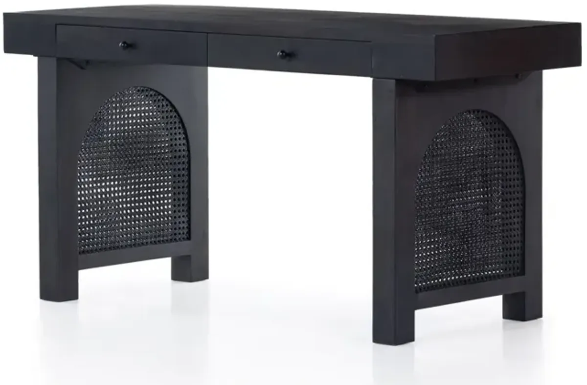 Sabrina Cane Desk, Black Wash