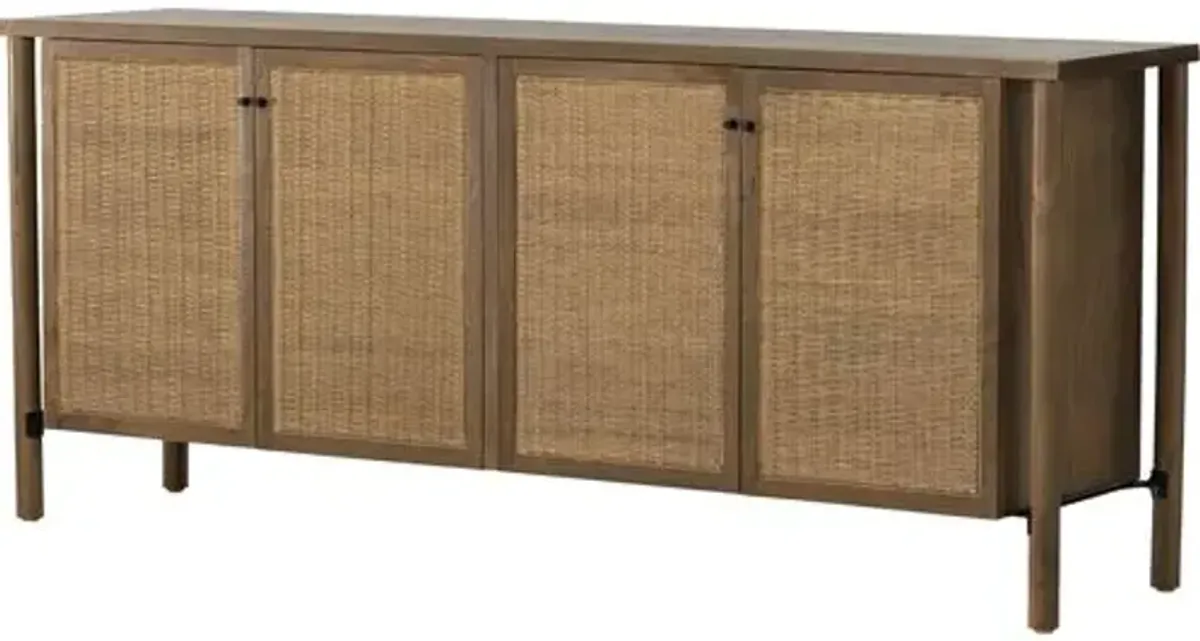 Kamala 4-Door Cane Sideboard - Taupe - Brown