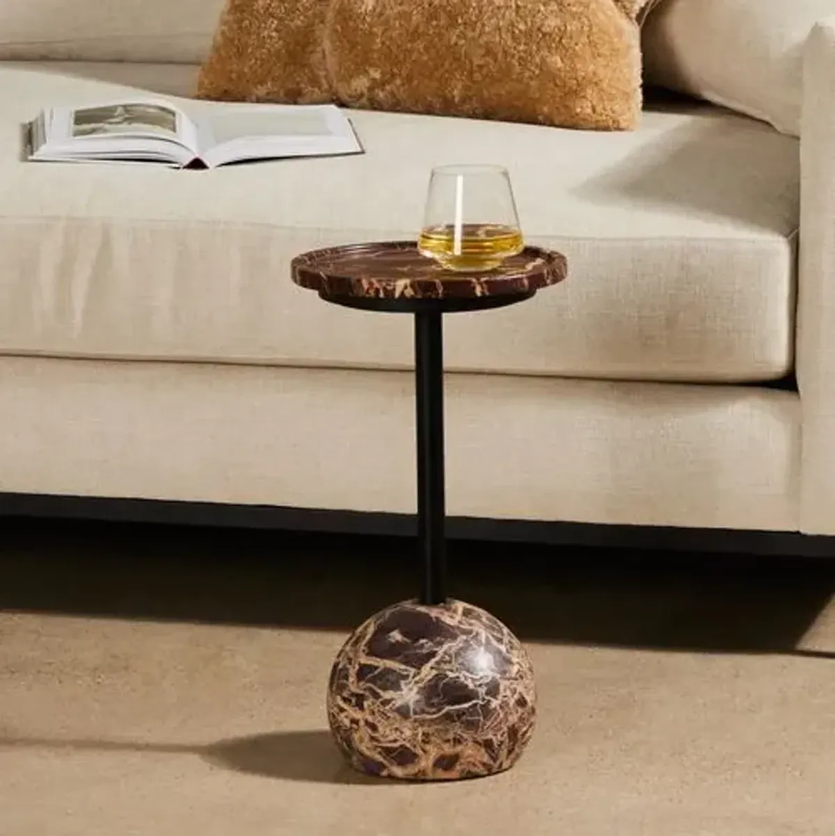 Davis Marble Accent Table - Merlot/Dark Kettle Black - Brown - 10L x 18.75H x 10W in