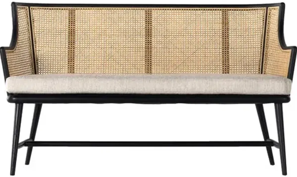 Maxine Cane Accent Bench - Matte Black/Natural Performance - Ivory