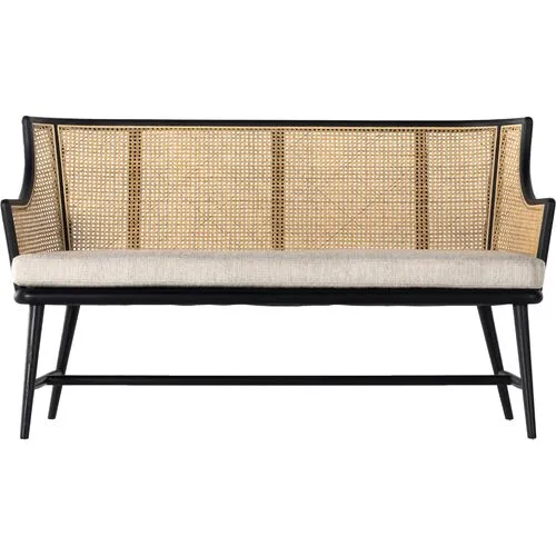 Maxine Cane Accent Bench - Matte Black/Natural Performance - Ivory