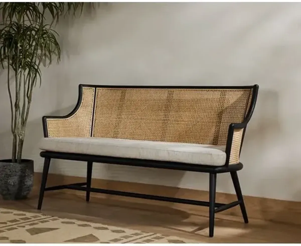 Maxine Cane Accent Bench - Matte Black/Natural Performance - Ivory