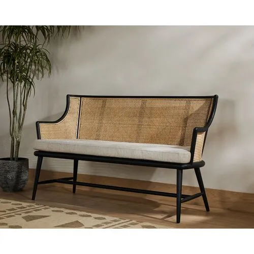 Maxine Cane Accent Bench - Matte Black/Natural Performance - Ivory