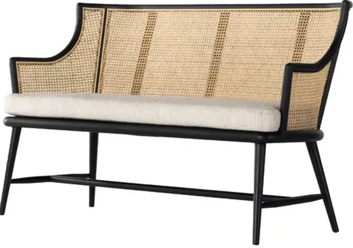 Maxine Cane Accent Bench - Matte Black/Natural Performance - Ivory