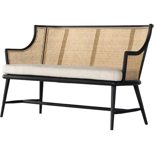 Maxine Cane Accent Bench - Matte Black/Natural Performance - Ivory
