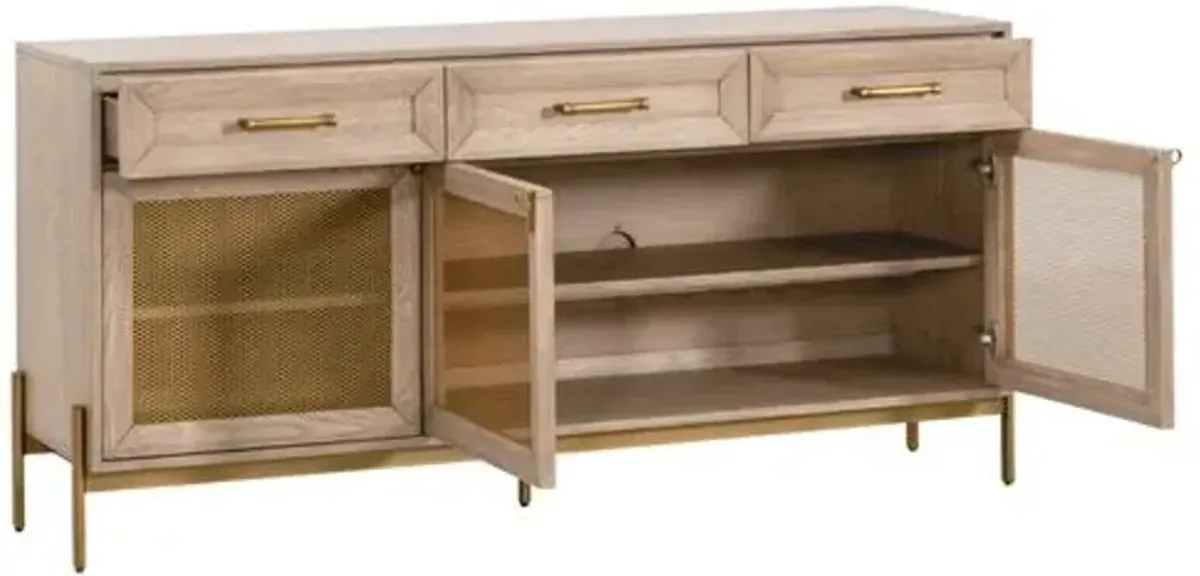 Carson Media Sideboard - Light Honey Oak/Brushed Gold - Beige