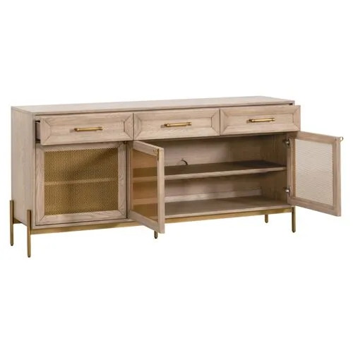 Carson Media Sideboard - Light Honey Oak/Brushed Gold - Beige