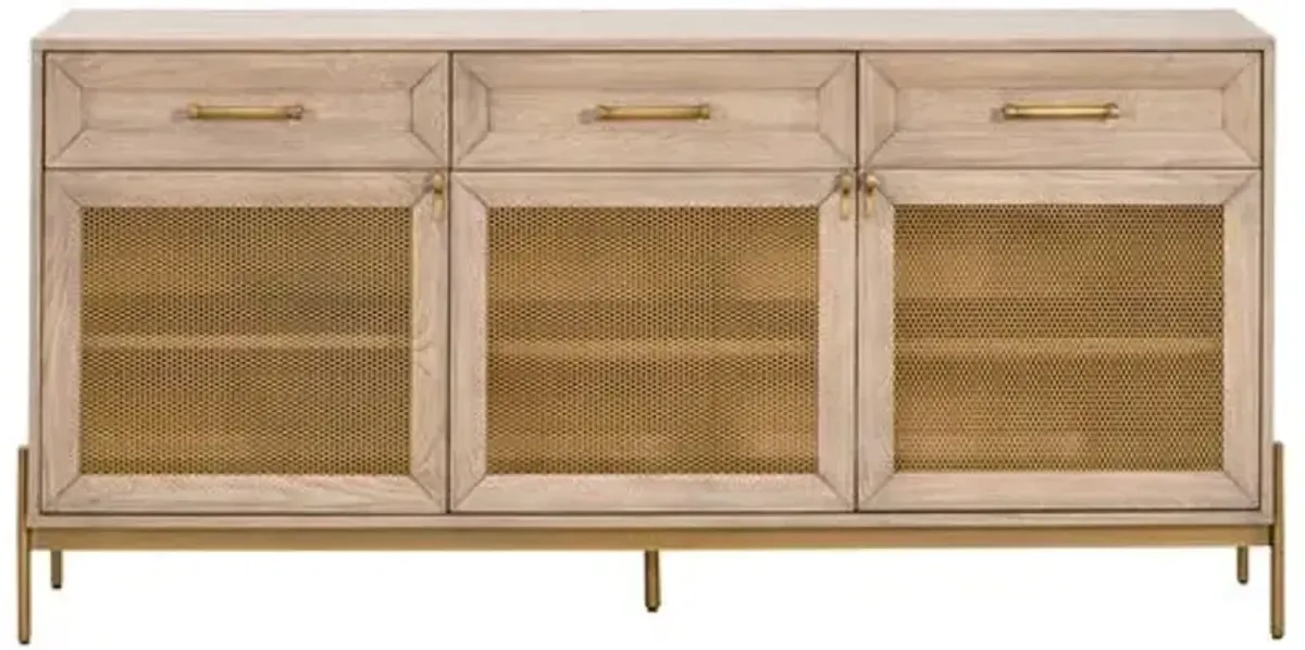 Carson Media Sideboard - Light Honey Oak/Brushed Gold - Beige