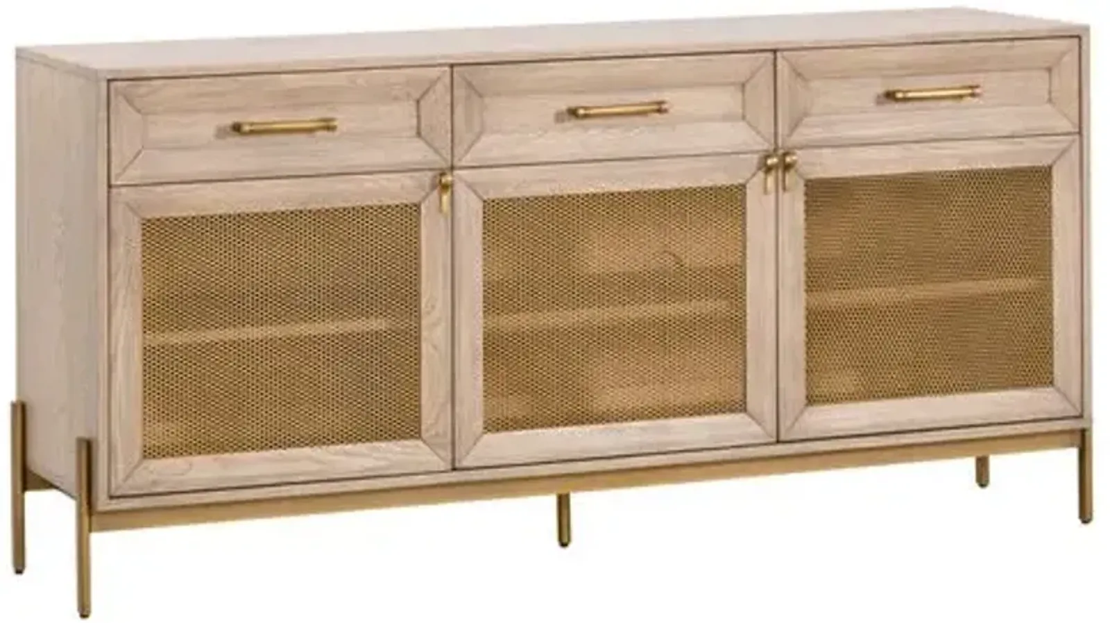 Carson Media Sideboard - Light Honey Oak/Brushed Gold - Beige