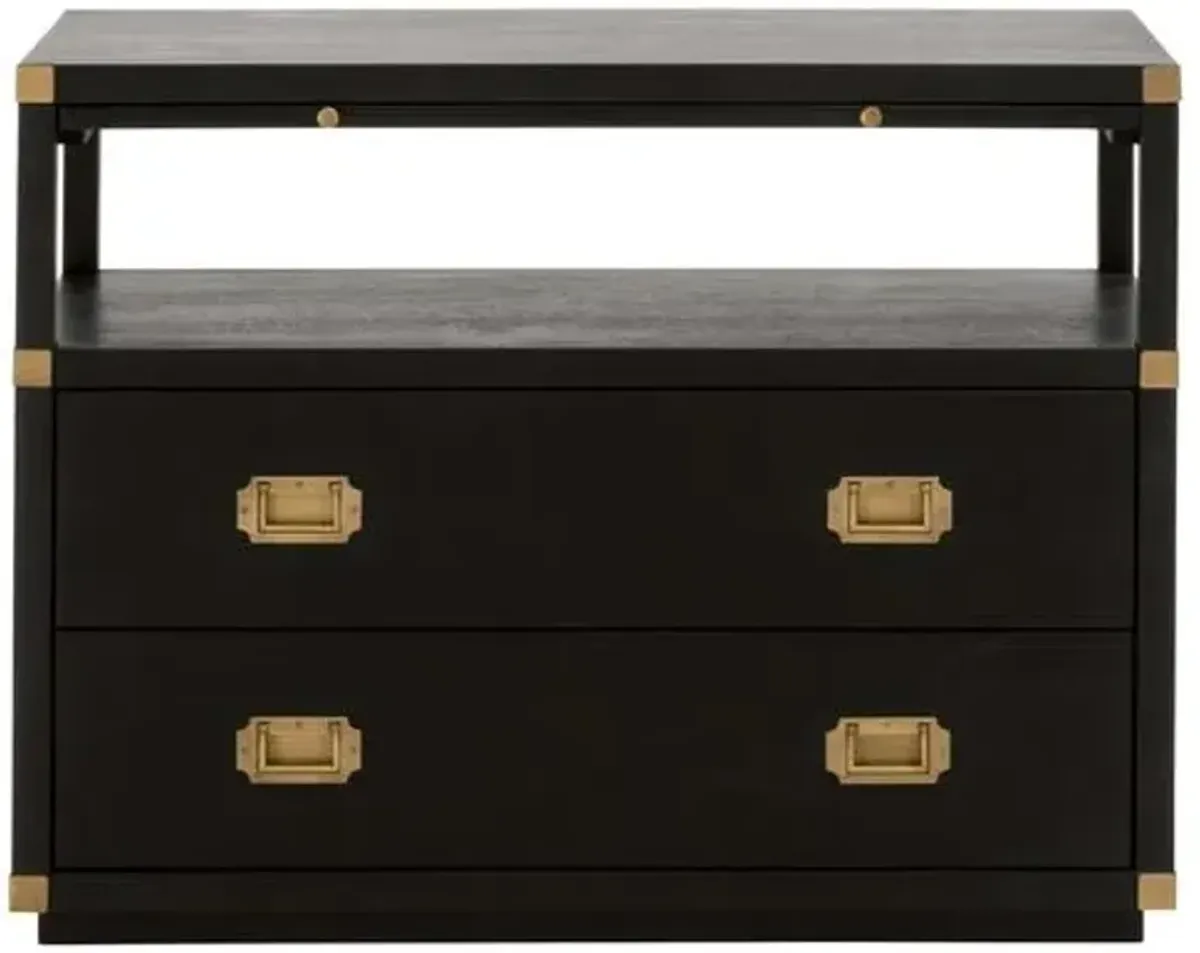 Talbot 2-Drawer Campaign Nightstand - Brushed Black/Gold