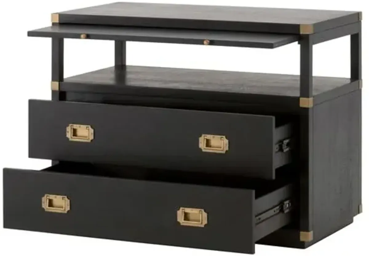 Talbot 2-Drawer Campaign Nightstand - Brushed Black/Gold