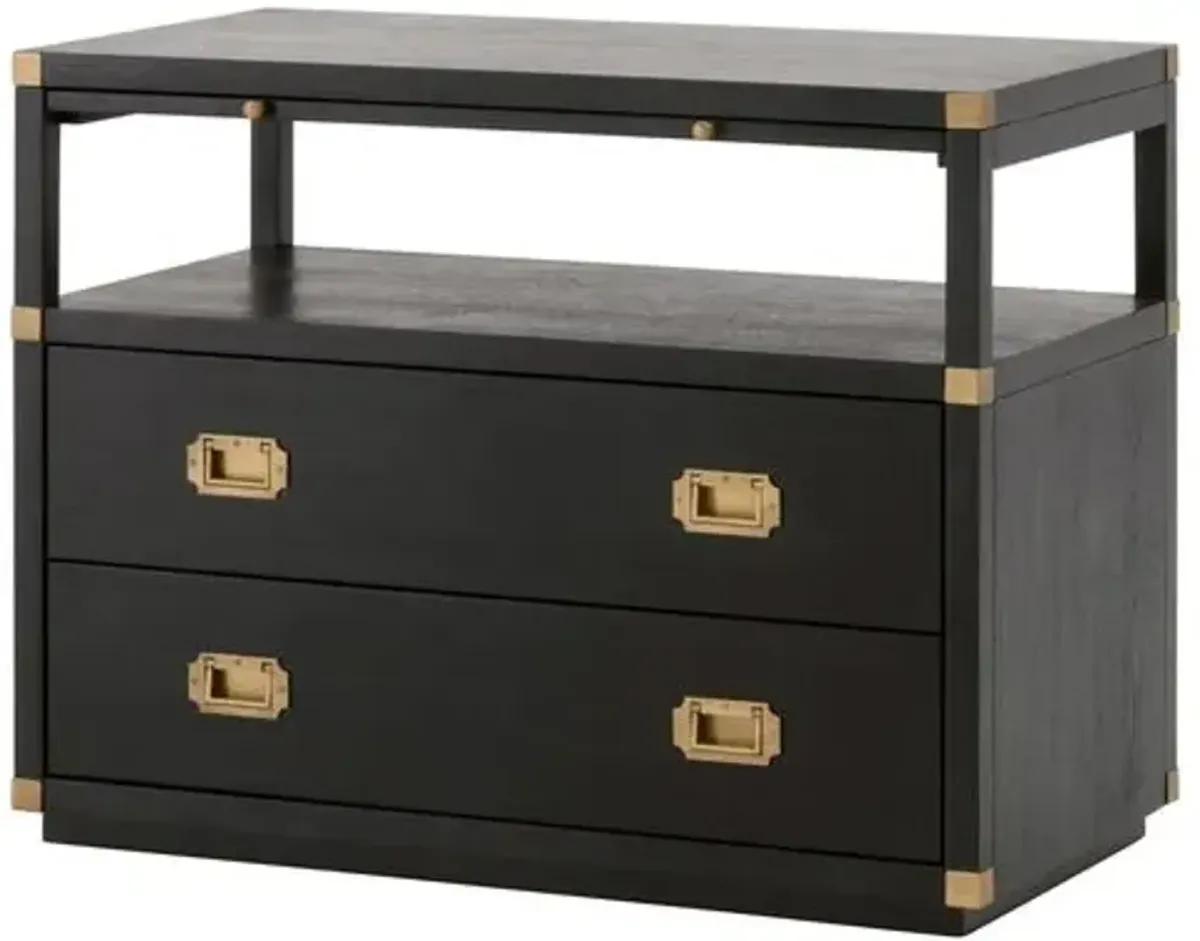 Talbot 2-Drawer Campaign Nightstand - Brushed Black/Gold